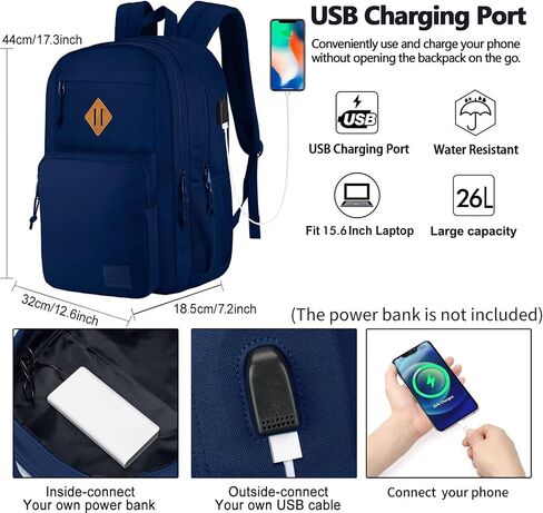 KEOFID Travel backpack for Men and Women, Anti Theft Laptop Backpack with USB Charging Port for Work, Large Bag for College, Carry-on Backpack with Luggage Strap, Water Resistent(Black) in Saudi Arabia