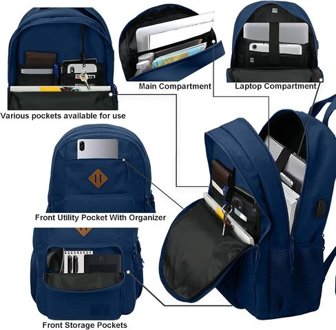 KEOFID Travel backpack for Men and Women, Anti Theft Laptop Backpack with USB Charging Port for Work, Large Bag for College, Carry-on Backpack with Luggage Strap, Water Resistent(Black) in Saudi Arabia