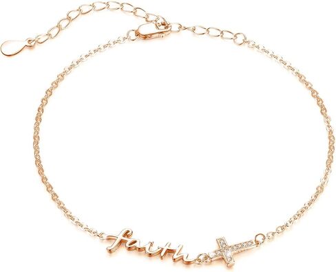Faith Cross Bracelet, 925 Sterling Silver Adjustable Faith Anklet Bracelet/Angel Wing Religious Jewelry Foot Chain Gift for Women Girl Graduation in Saudi Arabia