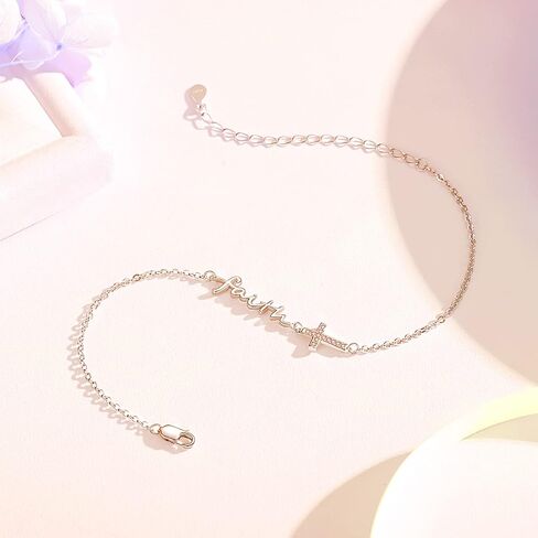 Faith Cross Bracelet, 925 Sterling Silver Adjustable Faith Anklet Bracelet/Angel Wing Religious Jewelry Foot Chain Gift for Women Girl Graduation in Saudi Arabia