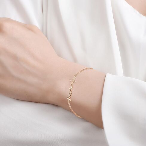 Faith Cross Bracelet, 925 Sterling Silver Adjustable Faith Anklet Bracelet/Angel Wing Religious Jewelry Foot Chain Gift for Women Girl Graduation in Saudi Arabia