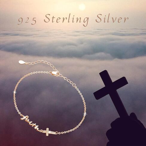 Faith Cross Bracelet, 925 Sterling Silver Adjustable Faith Anklet Bracelet/Angel Wing Religious Jewelry Foot Chain Gift for Women Girl Graduation in Saudi Arabia