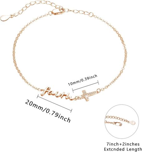 Faith Cross Bracelet, 925 Sterling Silver Adjustable Faith Anklet Bracelet/Angel Wing Religious Jewelry Foot Chain Gift for Women Girl Graduation in Saudi Arabia