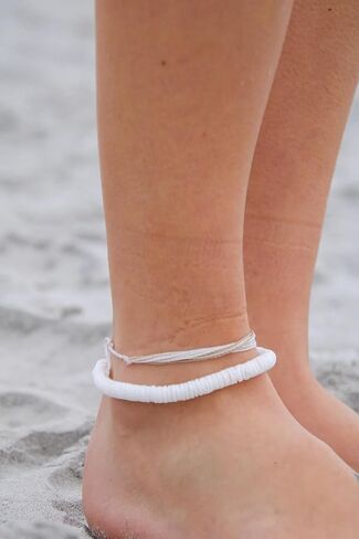 POTESSA Ankle Bracelets for Women Adjustable Boho Pearl Beads Natural Shell Anklet Handmade Beach Foot Jewelry in Kuwait