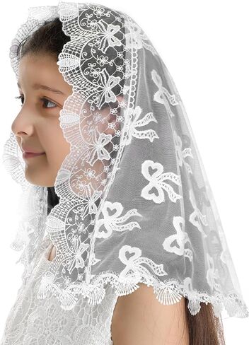 حجاب Mantveil الأول للفتيات: حجاب كنيسة مانتيلا من الدانتيل على شكل قوس لاتيني، غطاء رأس الكنيسة للمعمودية الكاثوليكية in Kuwait