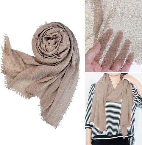 Women Summer Cotton Blend Crinkle Vintage Soft Long Scarf Linen Beach Shawl Wrap in Kuwait