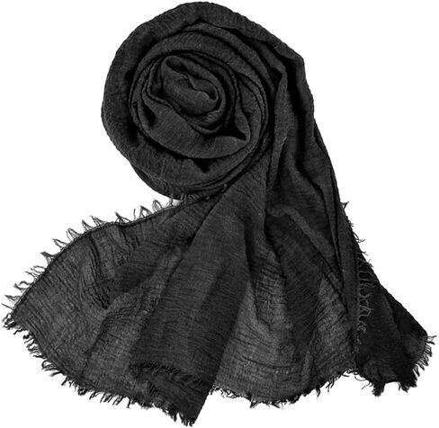 Women Summer Cotton Blend Crinkle Vintage Soft Long Scarf Linen Beach Shawl Wrap in Kuwait
