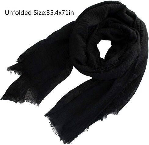 Women Summer Cotton Blend Crinkle Vintage Soft Long Scarf Linen Beach Shawl Wrap in Kuwait