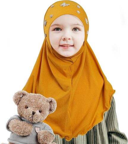 Little Girls Hijab Islamic Kids Hijab Headscarf Handmade Butterfly Rhinestone Muslim Hijab Cap for Girl (2-5year) in Kuwait