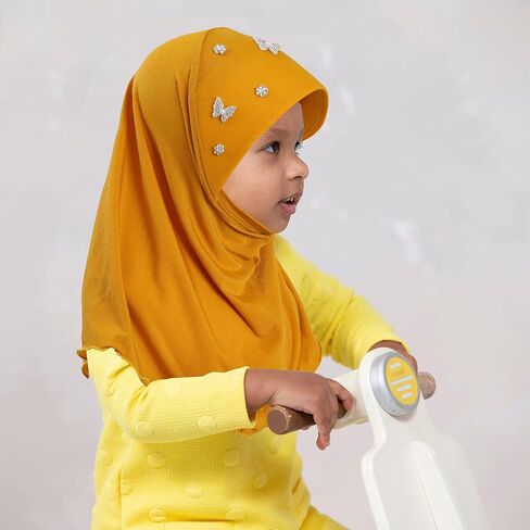 Little Girls Hijab Islamic Kids Hijab Headscarf Handmade Butterfly Rhinestone Muslim Hijab Cap for Girl (2-5year) in Kuwait