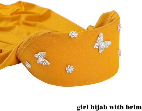 Little Girls Hijab Islamic Kids Hijab Headscarf Handmade Butterfly Rhinestone Muslim Hijab Cap for Girl (2-5year) in Kuwait