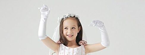 قفازات الأميرة من Ever Fairy Girl للعطلات أو الزفاف أو المسابقة من الساتان الأبيض in Kuwait