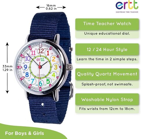 ساعة EasyRead Time Teacher Kids - هدية العودة إلى المدرسة - ساعات للبنات والأولاد للأطفال - ساعة تعليمية تناظرية - ساعة Tell The Time للأطفال - ساعة معلم بخطوتين - سهلة القراءة وجه 12-24 ساعة in Kuwait
