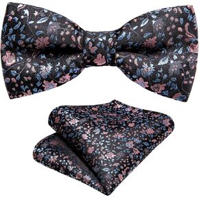 YOHOWA Boys Child Kids Bow ties Paisley Floral Handkerchief Set - Adjustable Pre-Tied Elegant Wedding Party Bowties in Saudi Arabia