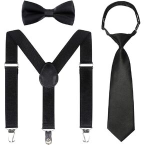 Kids Suspender Bowtie Necktie Sets - Adjustable Elastic Classic Accessory Sets for 6 Months to 13 Year Old Boys & Girls in Kuwait