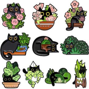 دبابيس المينا القط بوعاء لحقائب الظهر، دبابيس القط الكرتون الأسود للنساء فتاة لطيف الحيوان المينا بروش دبابيس شارات الملابس السترات الهدايا DIY in Kuwait