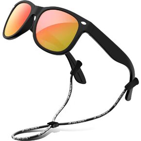 RIVBOS Kids Sunglasses Polarized UV Protection Flexible Rubber Glasses Shades with Strap for Boys Girls RBK004