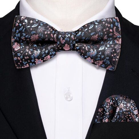 YOHOWA Boys Child Kids Bow ties Paisley Floral Handkerchief Set - Adjustable Pre-Tied Elegant Wedding Party Bowties in Kuwait