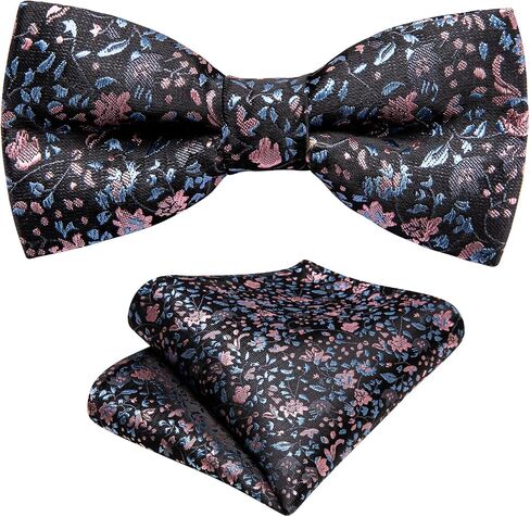 YOHOWA Boys Child Kids Bow ties Paisley Floral Handkerchief Set - Adjustable Pre-Tied Elegant Wedding Party Bowties in Kuwait