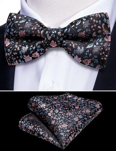 YOHOWA Boys Child Kids Bow ties Paisley Floral Handkerchief Set - Adjustable Pre-Tied Elegant Wedding Party Bowties in Kuwait