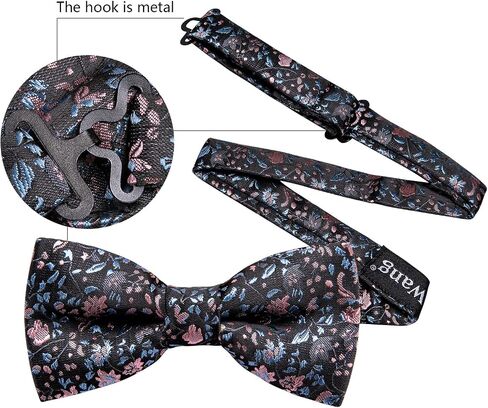 YOHOWA Boys Child Kids Bow ties Paisley Floral Handkerchief Set - Adjustable Pre-Tied Elegant Wedding Party Bowties in Kuwait
