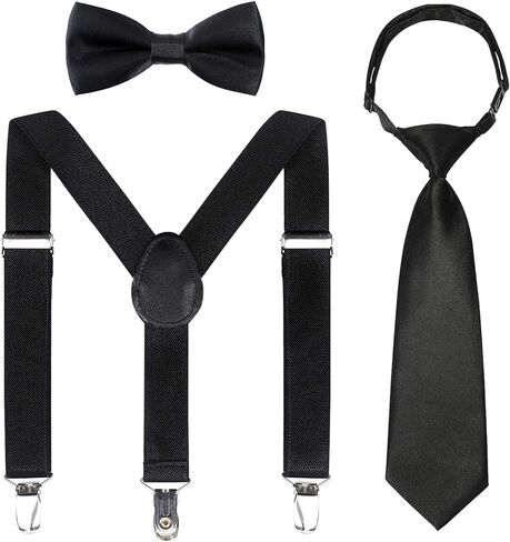 Kids Suspender Bowtie Necktie Sets - Adjustable Elastic Classic Accessory Sets for 6 Months to 13 Year Old Boys & Girls in Kuwait
