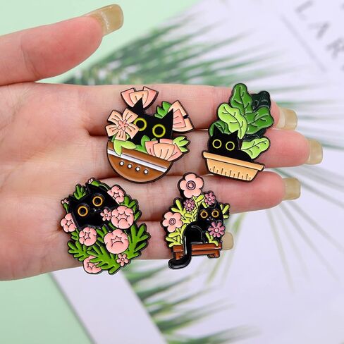 دبابيس المينا القط بوعاء لحقائب الظهر، دبابيس القط الكرتون الأسود للنساء فتاة لطيف الحيوان المينا بروش دبابيس شارات الملابس السترات الهدايا DIY in Kuwait