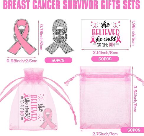 Zeyune 150 Pcs Breast Cancer Awareness Gift Breast Cancer Party Favor Supplies Pink Ribbon Lapel Pins Breast Cancer Greeting Cards Pink Festival Gift Bags Accessories for Women Girl in Saudi Arabia