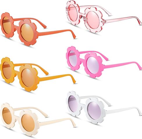 Frienda 6 Pieces Round Flower Sunglasses Girls Flower Glasses Cute Outdoor Beach Eyewear for Kids in Kuwait