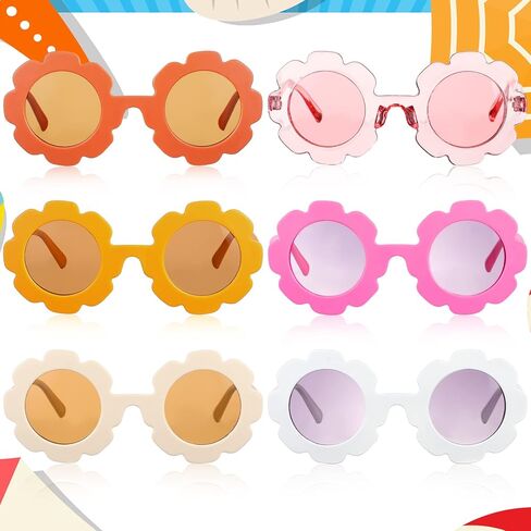 Frienda 6 Pieces Round Flower Sunglasses Girls Flower Glasses Cute Outdoor Beach Eyewear for Kids in Kuwait