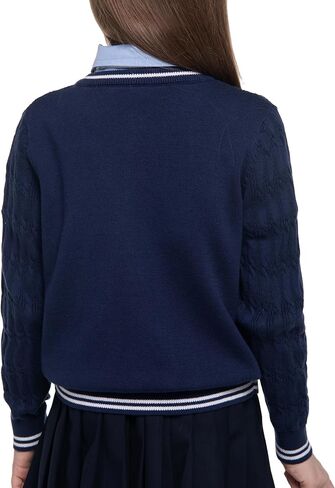 BOBOYOYO الفتيات سترة الاطفال زي مدرسي سترة 100% القطن متماسكة الفتيات البلوزات زر Crewneck طفل بالأزرار in Kuwait