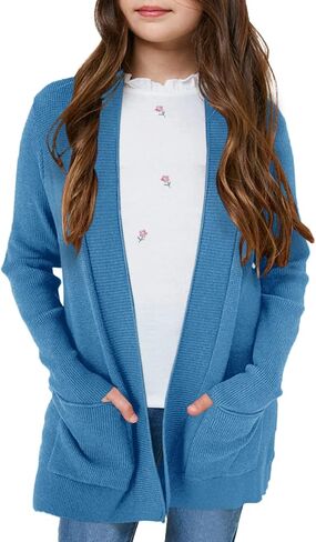 سترة محبوكة كاجوال بأكمام طويلة للفتيات من Knitswegan للأطفال مفتوحة من الأمام، سترة كبيرة الحجم منسوجة ناعمة مع جيوب in Kuwait