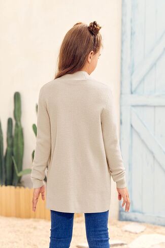 سترة محبوكة كاجوال بأكمام طويلة للفتيات من Knitswegan للأطفال مفتوحة من الأمام، سترة كبيرة الحجم منسوجة ناعمة مع جيوب in Kuwait