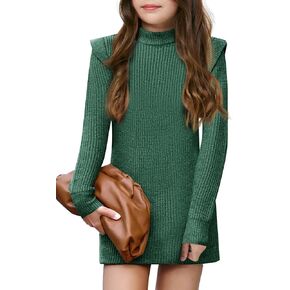 Haloumoning الفتيات طويلة الأكمام سترة فستان الاطفال عادية Crewneck بلوفر مغزول لاعبا 5-14 سنة