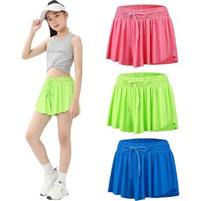 3 Pack Girls Flowy Shorts with Spandex Liner 2 in 1 Youth Junior Butterfly Skirts for Fitness Running Sports in Saudi Arabia