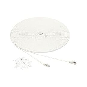 Amazon Basics RJ45 Cat 7 Ethernet Patch Cable, Flat, 600MHz, Snagless, Gold Plated, Includes 15 Nails, 30 Foot, White in Kuwait