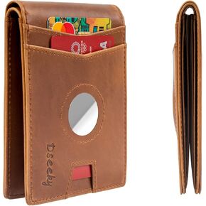 Dseeky Mens Slim Bifold Wallet Multi-function Wallet Slim Simple Leather Wallet for AirTag Oscar,Genuine Crazy Horse Leather(Light Brown) in Saudi Arabia