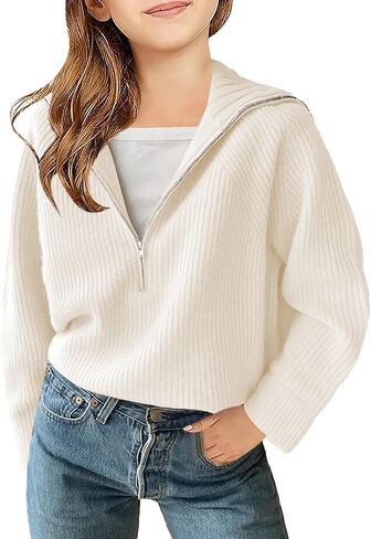 الفتيات عادية كم طويل نصف البريدي البلوز البلوزات الصلبة الخامس الرقبة طوق مضلع محبوك فضفاض مترهل البلوز القمم in Kuwait