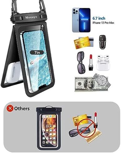 Niveaya IPX8 Double Space Waterproof Phone Pouch (up to 8.3") -2 Pack Waterproof Phone Case with Lanyard for iPhone 17 16 15 Pro Max,Touchscreen & Underwater Photography, Beach Cruise Essentials 2026 in Kuwait