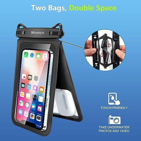 Niveaya IPX8 Double Space Waterproof Phone Pouch (up to 8.3") -2 Pack Waterproof Phone Case with Lanyard for iPhone 17 16 15 Pro Max,Touchscreen & Underwater Photography, Beach Cruise Essentials 2026 in Kuwait
