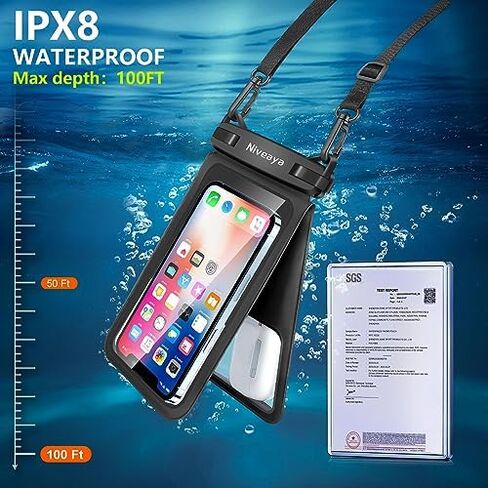 Niveaya IPX8 Double Space Waterproof Phone Pouch (up to 8.3") -2 Pack Waterproof Phone Case with Lanyard for iPhone 17 16 15 Pro Max,Touchscreen & Underwater Photography, Beach Cruise Essentials 2026 in Kuwait
