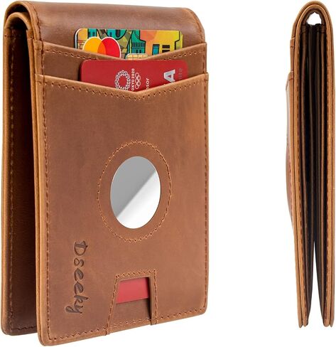 Dseeky Mens Slim Bifold Wallet Multi-function Wallet Slim Simple Leather Wallet for AirTag Oscar,Genuine Crazy Horse Leather(Light Brown) in Saudi Arabia