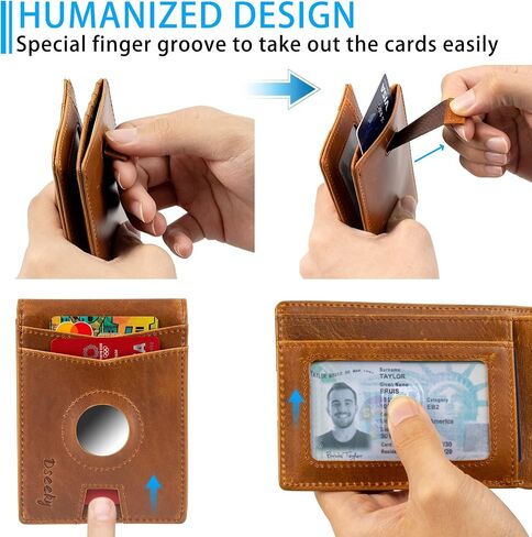 Dseeky Mens Slim Bifold Wallet Multi-function Wallet Slim Simple Leather Wallet for AirTag Oscar,Genuine Crazy Horse Leather(Light Brown) in Saudi Arabia