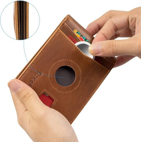 Dseeky Mens Slim Bifold Wallet Multi-function Wallet Slim Simple Leather Wallet for AirTag Oscar,Genuine Crazy Horse Leather(Light Brown) in Saudi Arabia