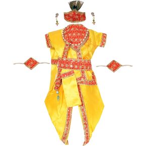 AHHAAAA Yellow Krishna Dress Costume Wear Angrekha Kurta and Dhoti with Accessories for Boys in Saudi Arabia