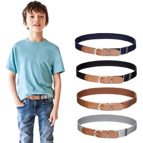 Kajeer Kids Boys Girls Elastic Belt - Stretch Adjustable Belt for Boys and Girls with Leather Loop Belt Pack of 4 in Kuwait
