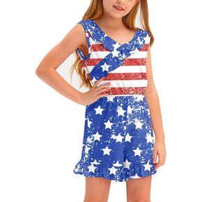 BesserBay Big Girls Summer Sleeveless Romper Ruffle Trim Casual Jumpsuit 4-14 Years