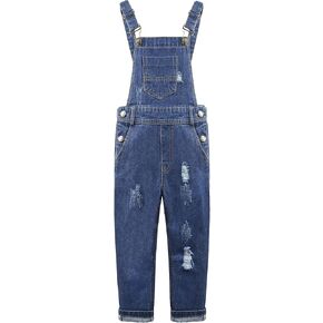 KIDSCOOL SPACE Girls Boys Denim Ripped Overalls,Washed Distressed Cotton Jean Pants