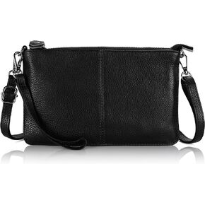 befen Genuine Leather Wristlet Clutch Wallet Purses Small Crossbody Bags Shoulder Handbag for Women, Silver Zipper