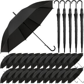 Reginary 30 Pieces Wedding Umbrellas Bulk Auto Open Stick Umbrellas with White European J Hook Handle Windproof Large Canopy Umbrella for Outdoor Wedding Bride Groom Photography Golf